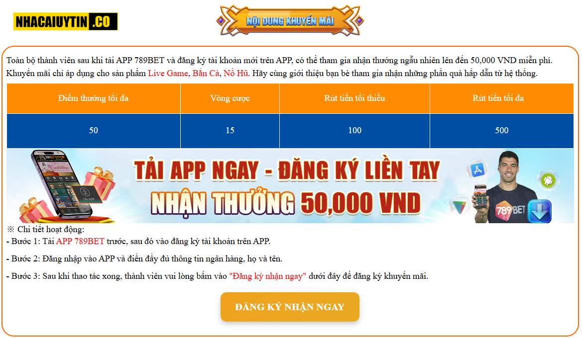 Tải app ngay - đăng ký liền tay nhận thưởng ngay 50.000 VND