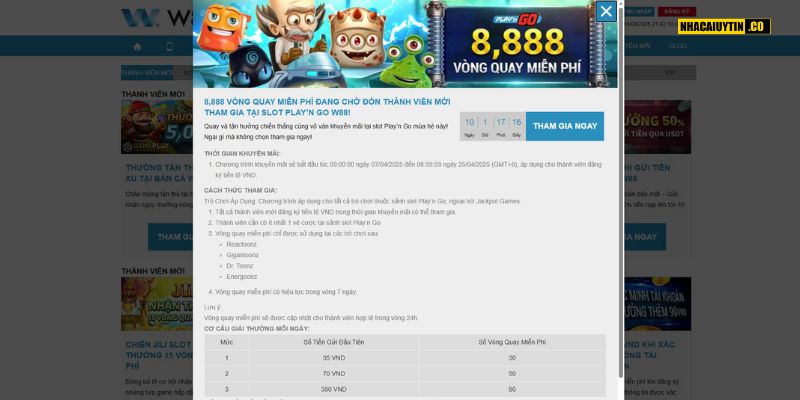 W88 nổi tiếng với hệ thống khuyến mãi đa dạng